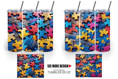 Tumbler Wrap Colorful Puzzle Pieces Sublimation artnoy 