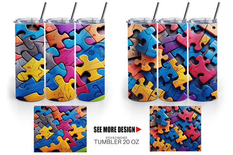 Tumbler Wrap Colorful Puzzle Pieces Sublimation artnoy 
