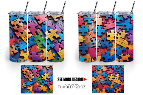 Tumbler Wrap Colorful Puzzle Pieces Sublimation artnoy 