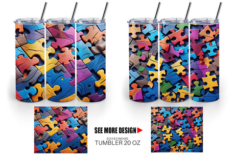 Tumbler Wrap Colorful Puzzle Pieces Sublimation artnoy 