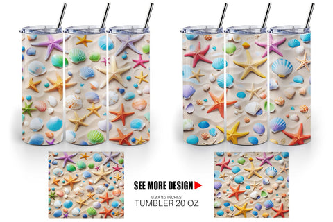 Tumbler Wrap Colorful Seashells Sublimation artnoy 