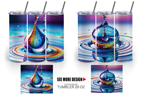 Tumbler Wrap Colorful Water Drops Sublimation artnoy 