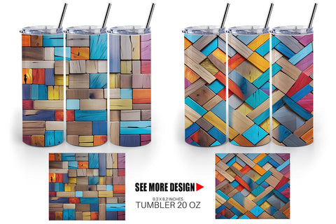 Tumbler Wrap Colorful Wood Mosaic Sublimation artnoy 