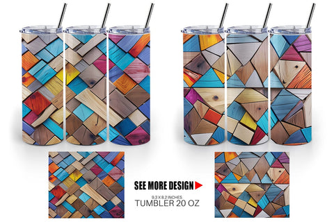 Tumbler Wrap Colorful Wood Mosaic Sublimation artnoy 
