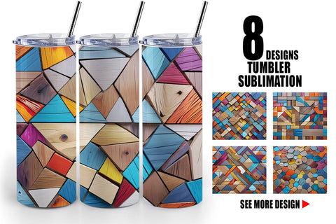 Tumbler Wrap Colorful Wood Mosaic Sublimation artnoy 