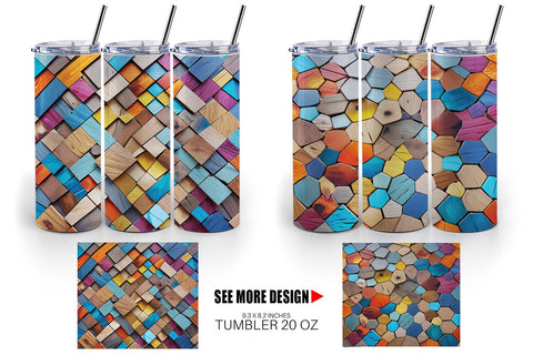 Tumbler Wrap Colorful Wood Mosaic Sublimation artnoy 