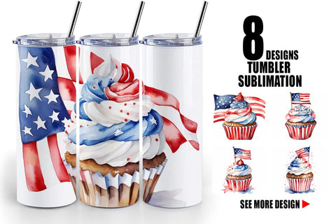 Tumbler Wrap Cupcake 4th of July Sublimation artnoy 