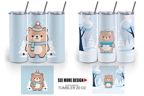 Tumbler Wrap Cute Bear Winter Sublimation artnoy 