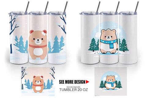 Tumbler Wrap Cute Bear Winter Sublimation artnoy 