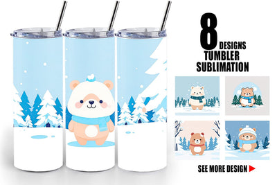 Tumbler Wrap Cute Bear Winter Sublimation artnoy 