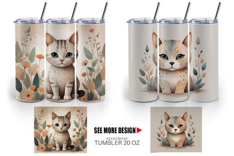 Tumbler Wrap Cute Cat and Organic Forms Sublimation artnoy 