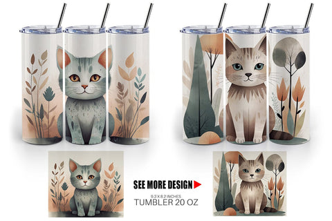Tumbler Wrap Cute Cat and Organic Forms Sublimation artnoy 