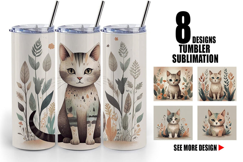 Tumbler Wrap Cute Cat and Organic Forms Sublimation artnoy 