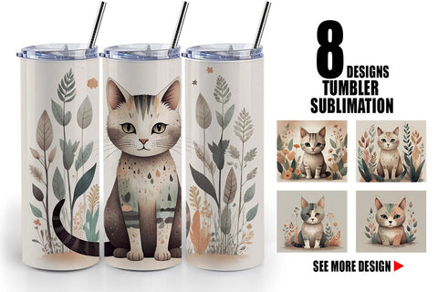 Tumbler Wrap Cute Cat and Organic Forms Sublimation artnoy 