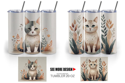 Tumbler Wrap Cute Cat and Organic Forms Sublimation artnoy 
