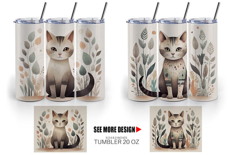 Tumbler Wrap Cute Cat and Organic Forms Sublimation artnoy 