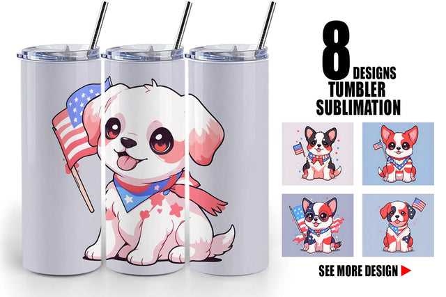Tumbler Wrap Cute Dog Patriotic Sublimation artnoy 