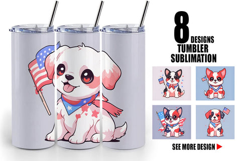 Tumbler Wrap Cute Dog Patriotic Sublimation artnoy 