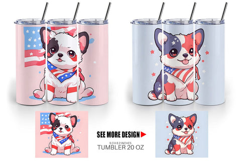Tumbler Wrap Cute Dog Patriotic Sublimation artnoy 