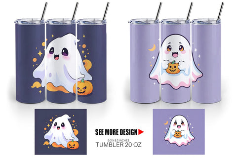 Tumbler Wrap Cute Ghost Illustration Sublimation artnoy 