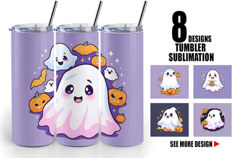 Tumbler Wrap Cute Ghost Illustration Sublimation artnoy 