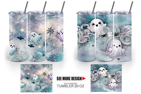 Tumbler Wrap Cute Ghost Pattern Sublimation artnoy 