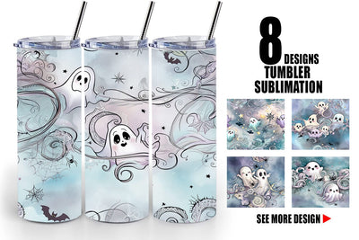 Tumbler Wrap Cute Ghost Pattern Sublimation artnoy 