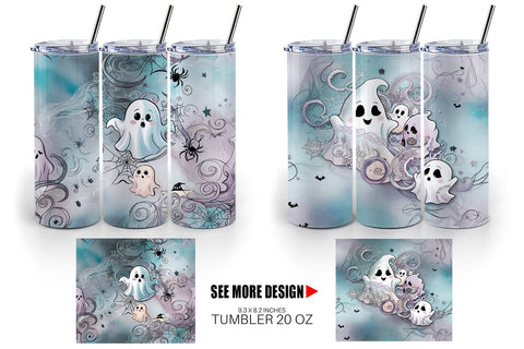 Tumbler Wrap Cute Ghost Pattern Sublimation artnoy 