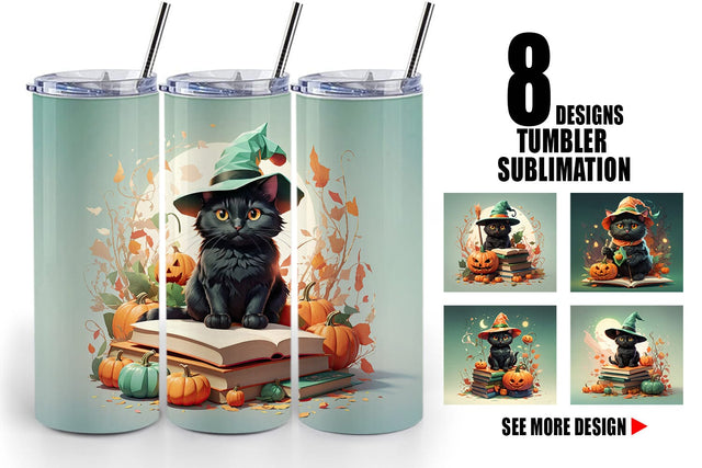 Tumbler Wrap Cute Halloween Black Cat Sublimation artnoy 