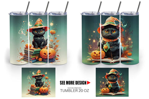 Tumbler Wrap Cute Halloween Black Cat Sublimation artnoy 