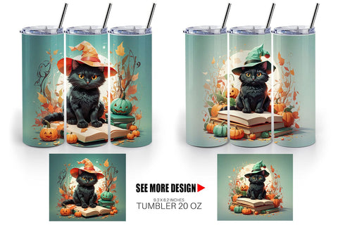 Tumbler Wrap Cute Halloween Black Cat Sublimation artnoy 