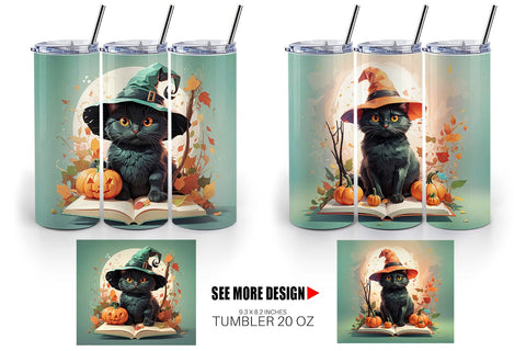 Tumbler Wrap Cute Halloween Black Cat Sublimation artnoy 