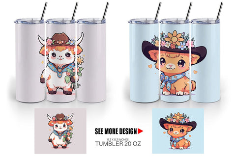 Tumbler Wrap Cute Highland Cow Cowboy Sublimation artnoy 