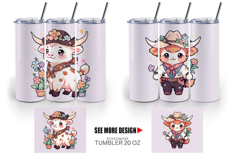Tumbler Wrap Cute Highland Cow Cowboy Sublimation artnoy 