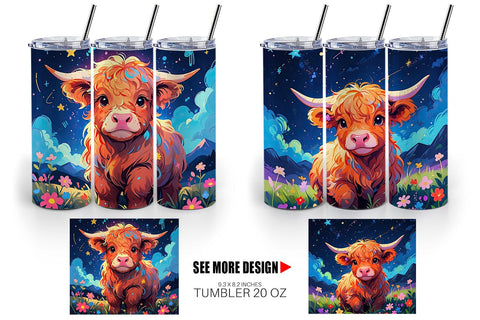 Tumbler Wrap Cute Highland Cow Sublimation artnoy 