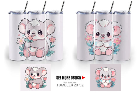 Tumbler Wrap Cute Koala with Flower Sublimation artnoy 