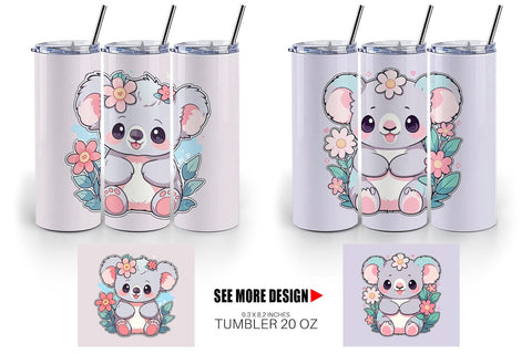 Tumbler Wrap Cute Koala with Flower Sublimation artnoy 