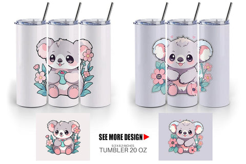 Tumbler Wrap Cute Koala with Flower Sublimation artnoy 