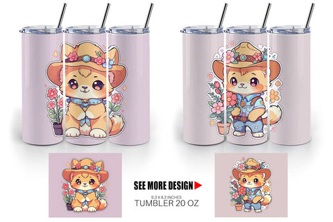 Tumbler Wrap Cute Lion Cowboy Flower Sublimation artnoy 