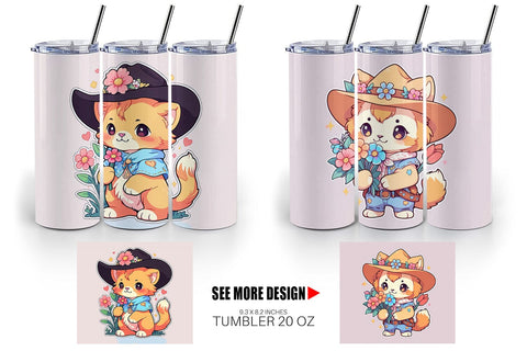 Tumbler Wrap Cute Lion Cowboy Flower Sublimation artnoy 