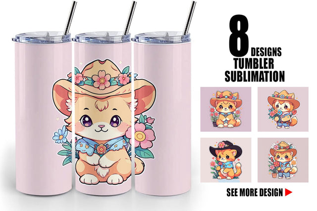 Tumbler Wrap Cute Lion Cowboy Flower Sublimation artnoy 