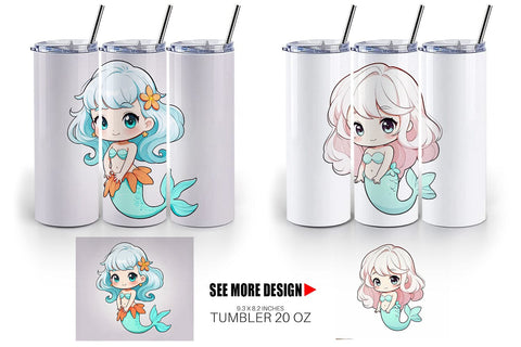 Tumbler Wrap Cute Little Mermaid Sublimation artnoy 