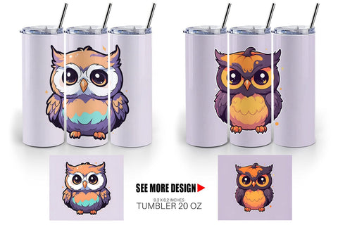 Tumbler Wrap Cute Owl Illustration Sublimation artnoy 