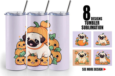 Tumbler Wrap Cute Pug Dog Pumpkin Sublimation artnoy 
