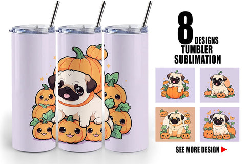 Tumbler Wrap Cute Pug Dog Pumpkin Sublimation artnoy 