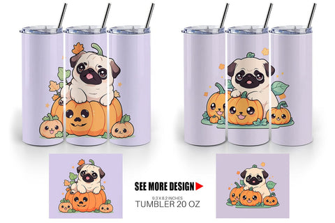 Tumbler Wrap Cute Pug Dog Pumpkin Sublimation artnoy 