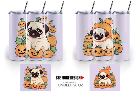 Tumbler Wrap Cute Pug Dog Pumpkin Sublimation artnoy 