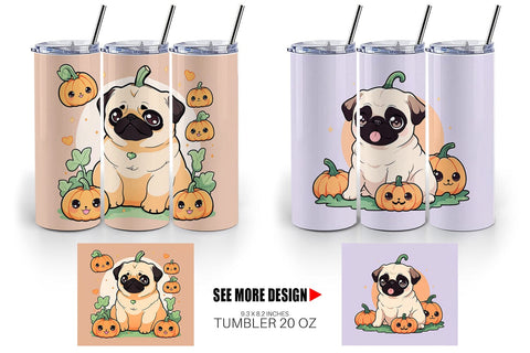 Tumbler Wrap Cute Pug Dog Pumpkin Sublimation artnoy 