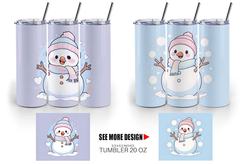 Tumbler Wrap Cute Snowman Illustration Sublimation artnoy 