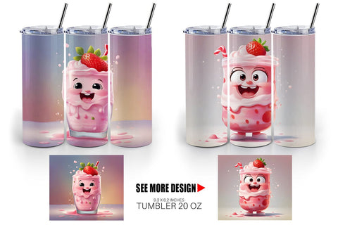 Tumbler Wrap Cute Strawberry Milkshake Sublimation artnoy 